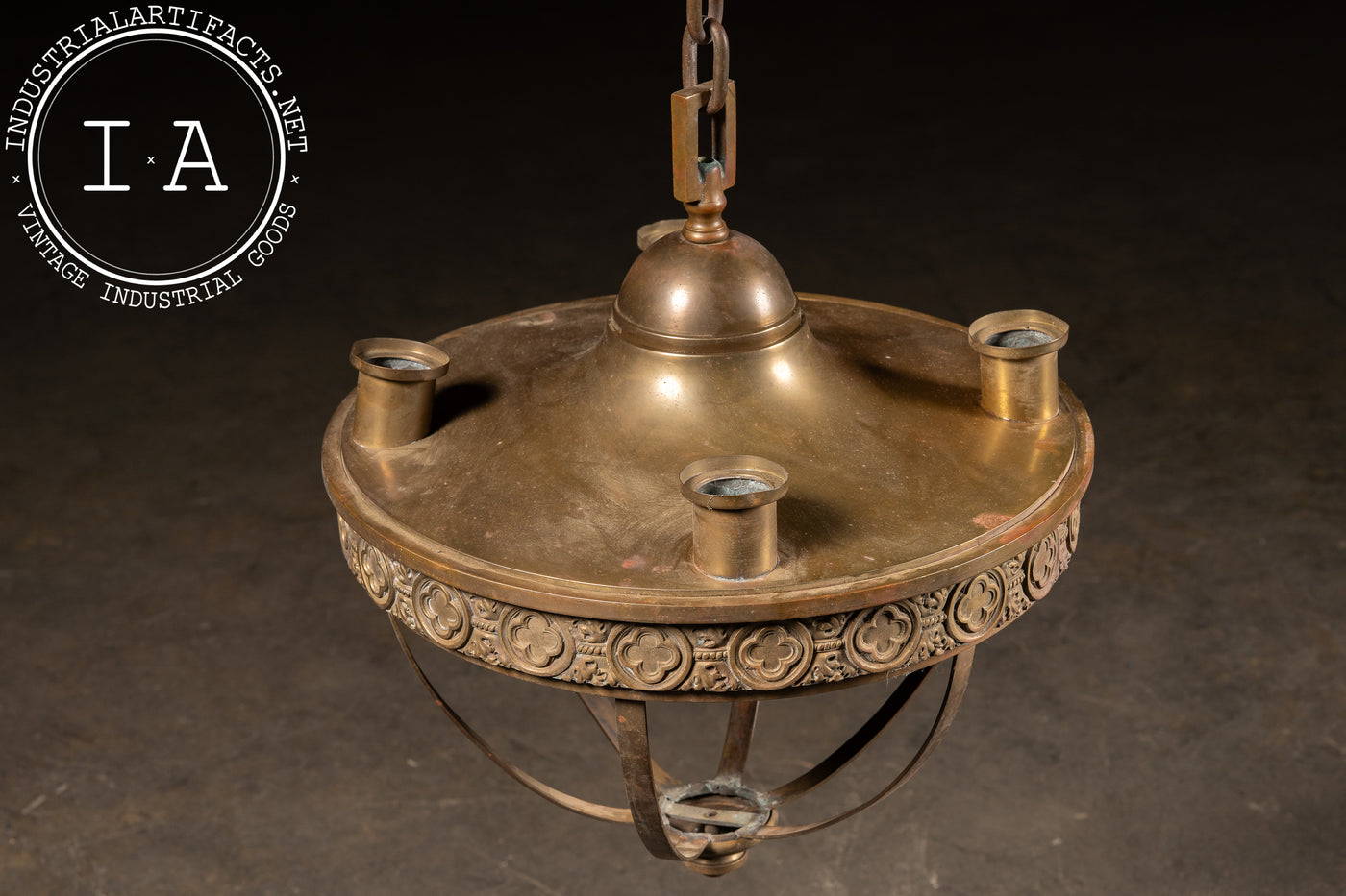 Large Early 20th Century Gothic Revival Hanging Brass Fixture