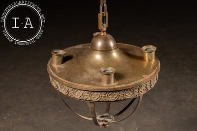 Large Early 20th Century Gothic Revival Hanging Brass Fixture