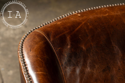 Full Grain Leather Wingback Drake Armchair with Ottoman in Brown by RH