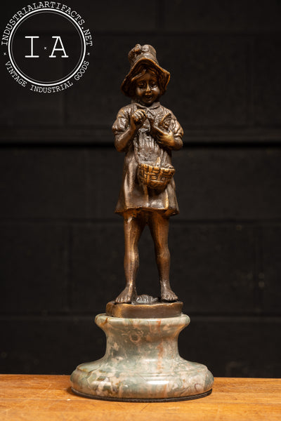 Vintage Bronze Sculpture of a Girl on Marble Base