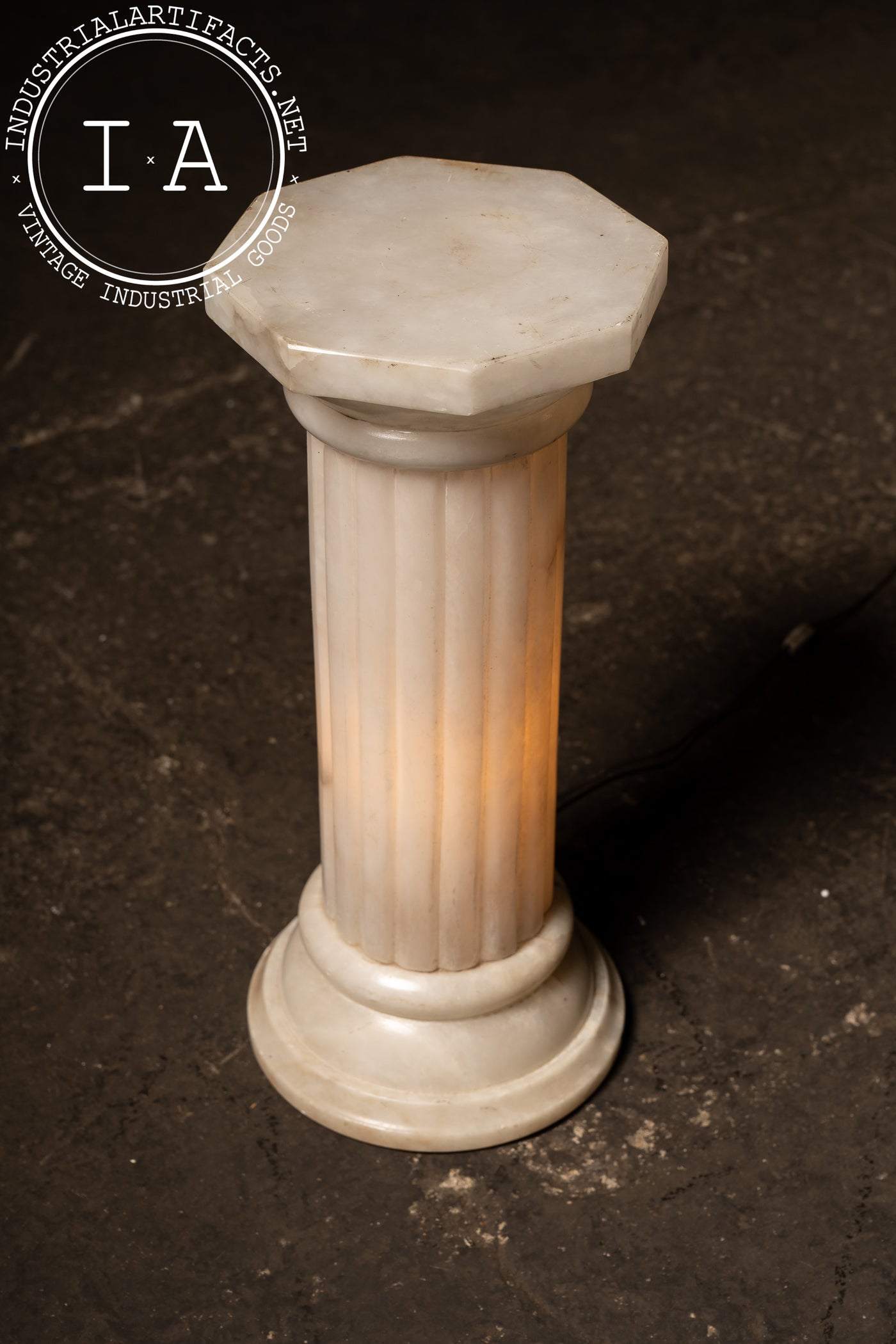 Illuminated Alabaster Doric Column Pedestal Lamp