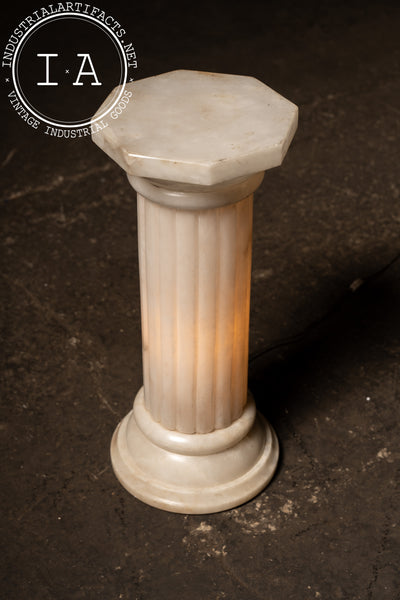 Illuminated Alabaster Doric Column Pedestal Lamp