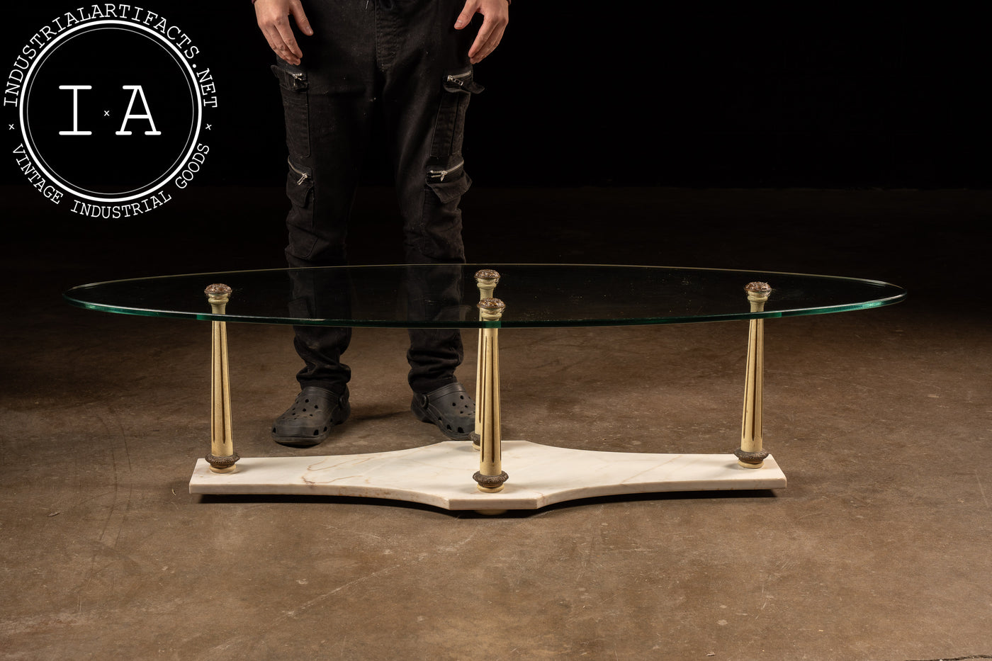 Mid-Century Marble and Glass Neoclassical Oblong Coffee Table