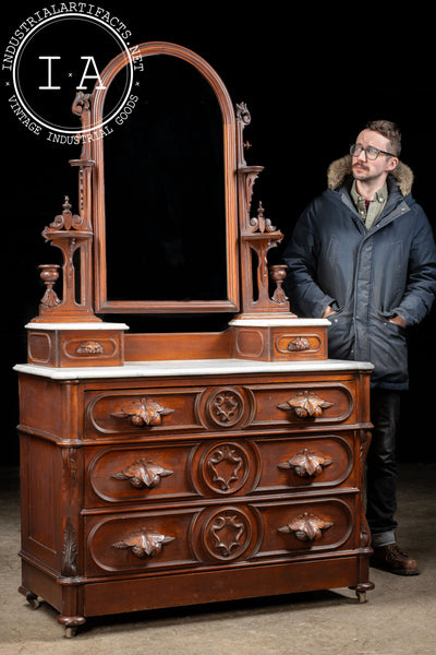 Late 19th Century Eastlake Victorian Walnut Dresser with Mirror and Marble Top