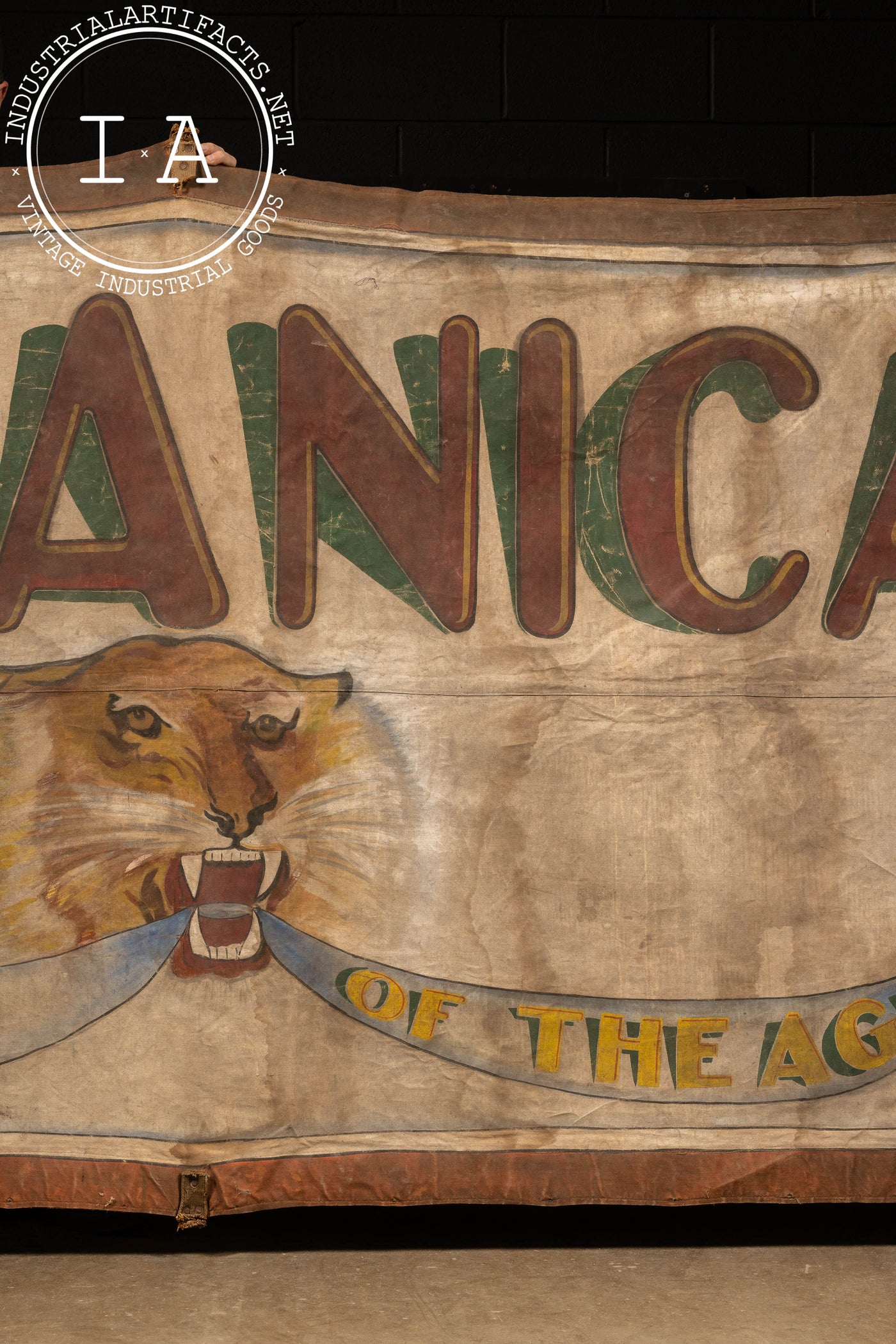 Antique Hand-Painted “Mechanical Wonder of the Age” Circus Banner