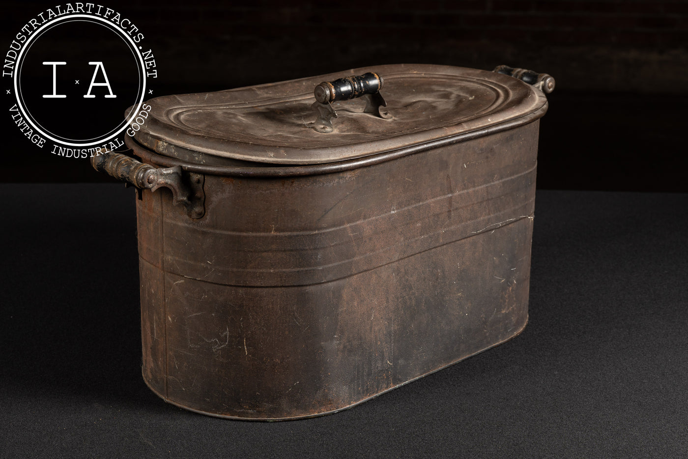 Antique Oval Metal Wash Basin with Lid by Rochester