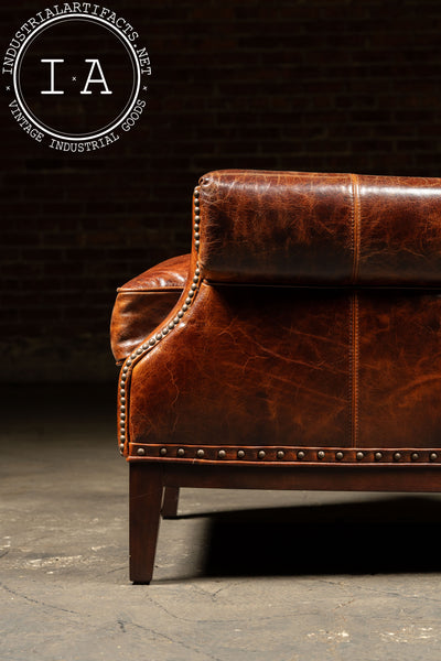 Pair of Wingback Leather Armchairs in Burnt Orange