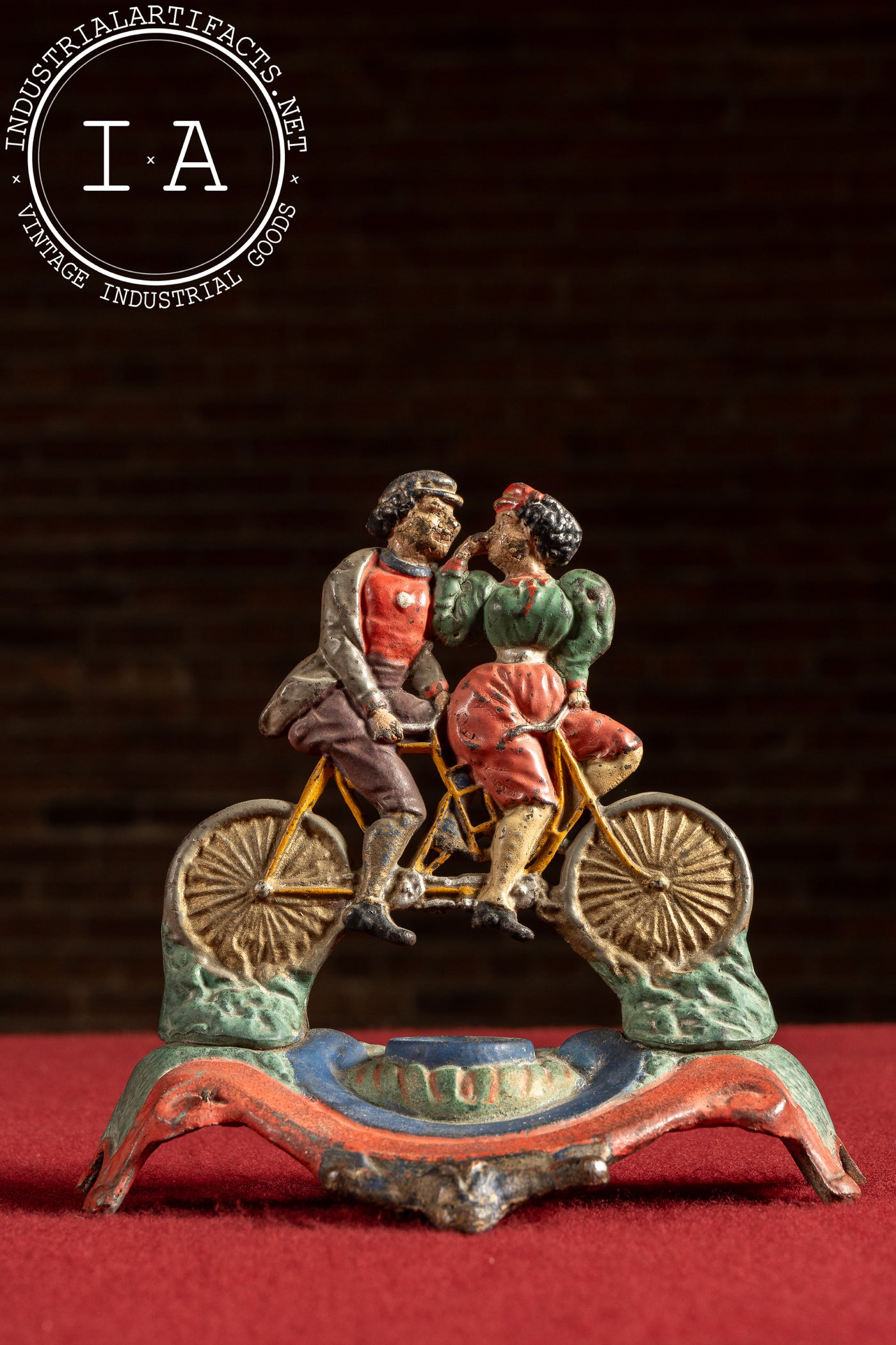 Late 19th Century Cast Iron Tandem Bicycle Couple Inkwell Base