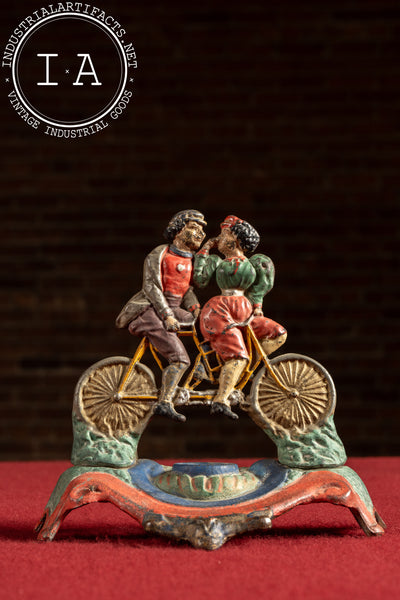 Late 19th Century Cast Iron Tandem Bicycle Couple Inkwell Base