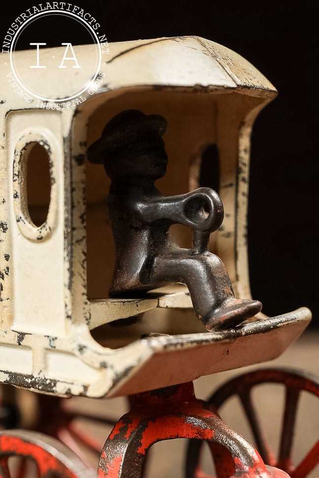 Antique Cast Iron Horse Drawn Ice Wagon with Driver