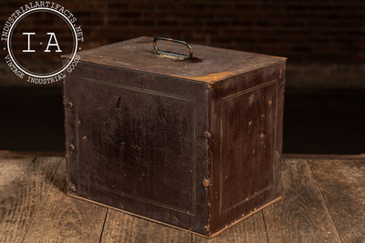 Antique 3-Drawer Heavy Riveted Steel Strongbox with Japanned Handles