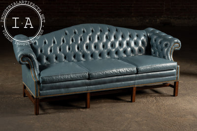 Vintage Tufted Leather Chesterfield Sofa in Blue
