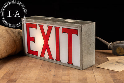 Vintage Lighted Exit Sign With White Glass