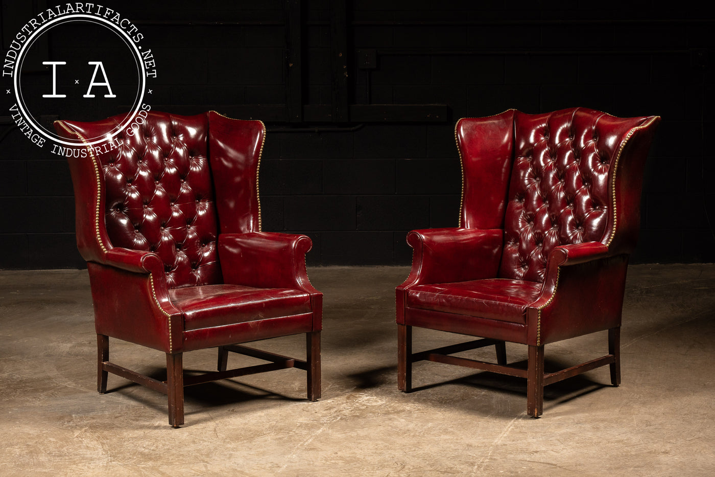 Vintage Tufted Leather Chesterfield Armchair in Red