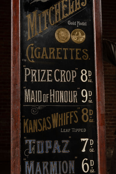 Early Reverse On Glass Gold Leaf Painted Mitchell's Cigarettes Sign