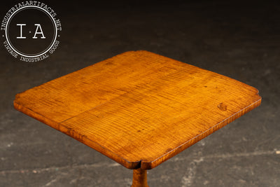 Antique Flamed Maple Tilt-Top Table on Tripod Base with Tiger Grain