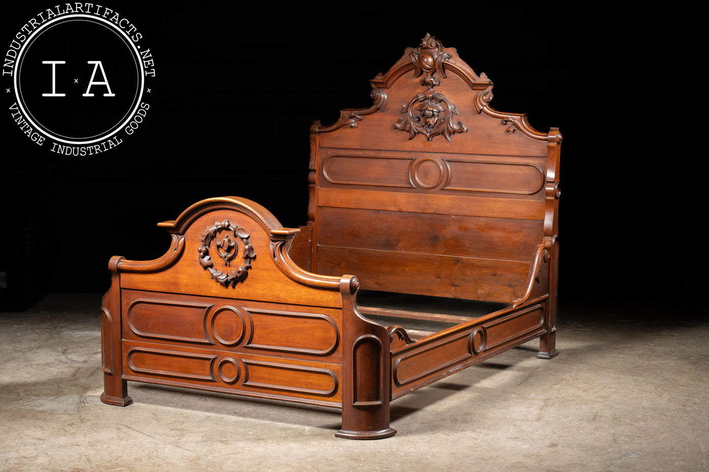 Late 19th Century Eastlake Victorian Walnut Bedframe