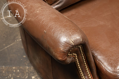 Vintage Wingback Leather Chair with Pillow, Ottoman by Walter E. Smithe