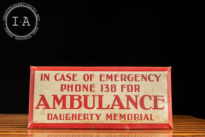 Vintage Tin Over Cardboard Ambulance Sign