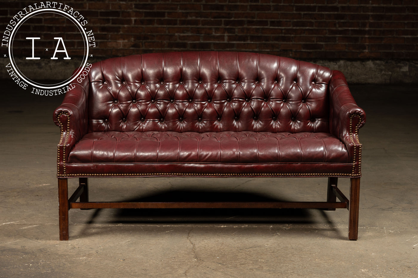 Vintage Tufted Chippendale Loveseat Sofa in Oxblood