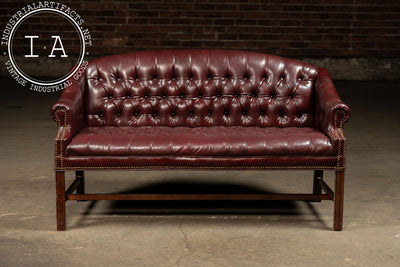 Vintage Tufted Chippendale Loveseat Sofa in Oxblood