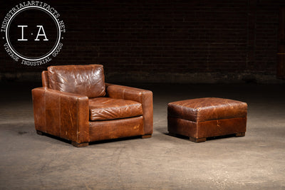 Full Grain Leather Leather Club Chair and Ottoman in Brown by RH