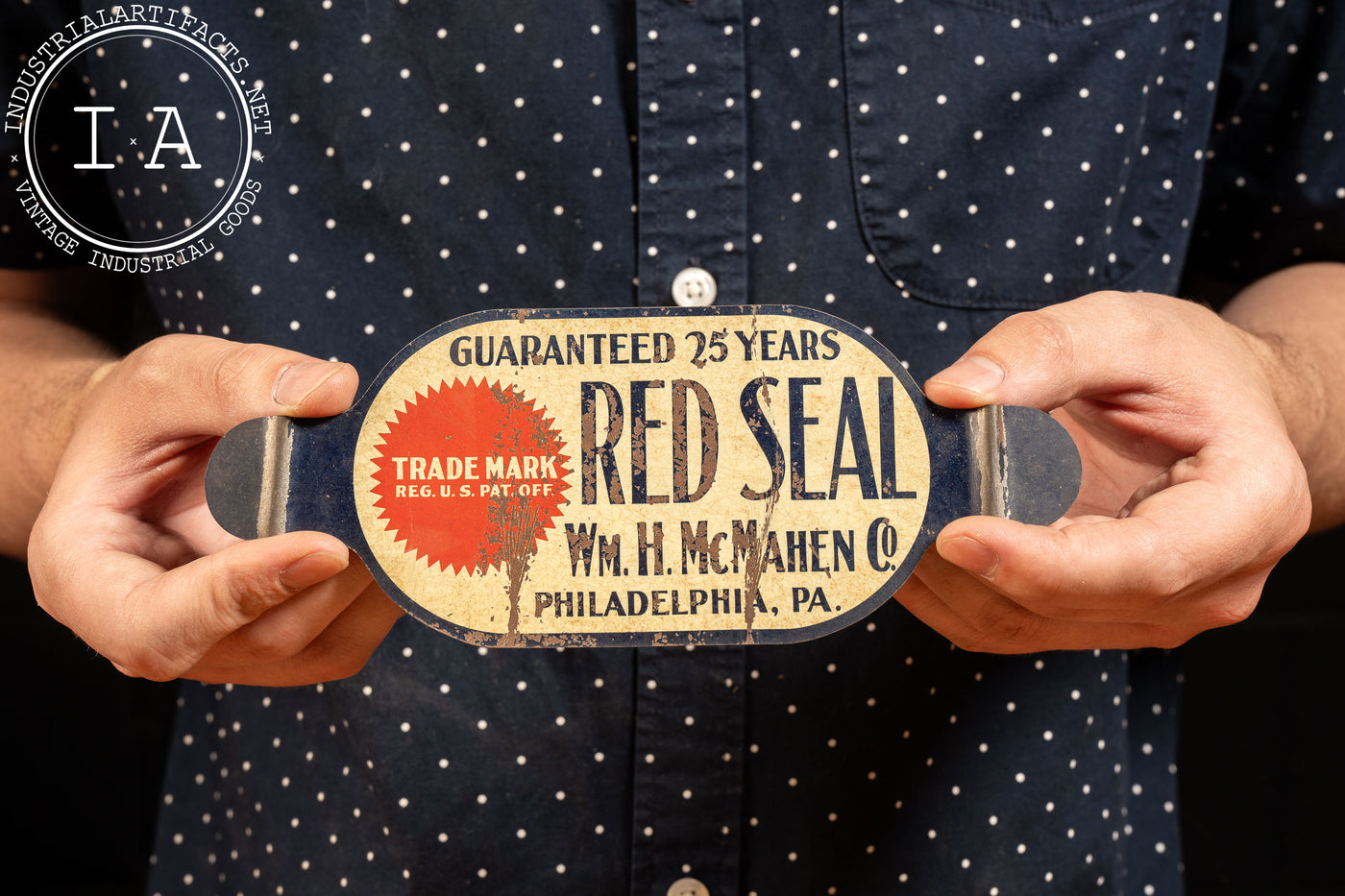 Antique Tin Red Seal Furniture Tag