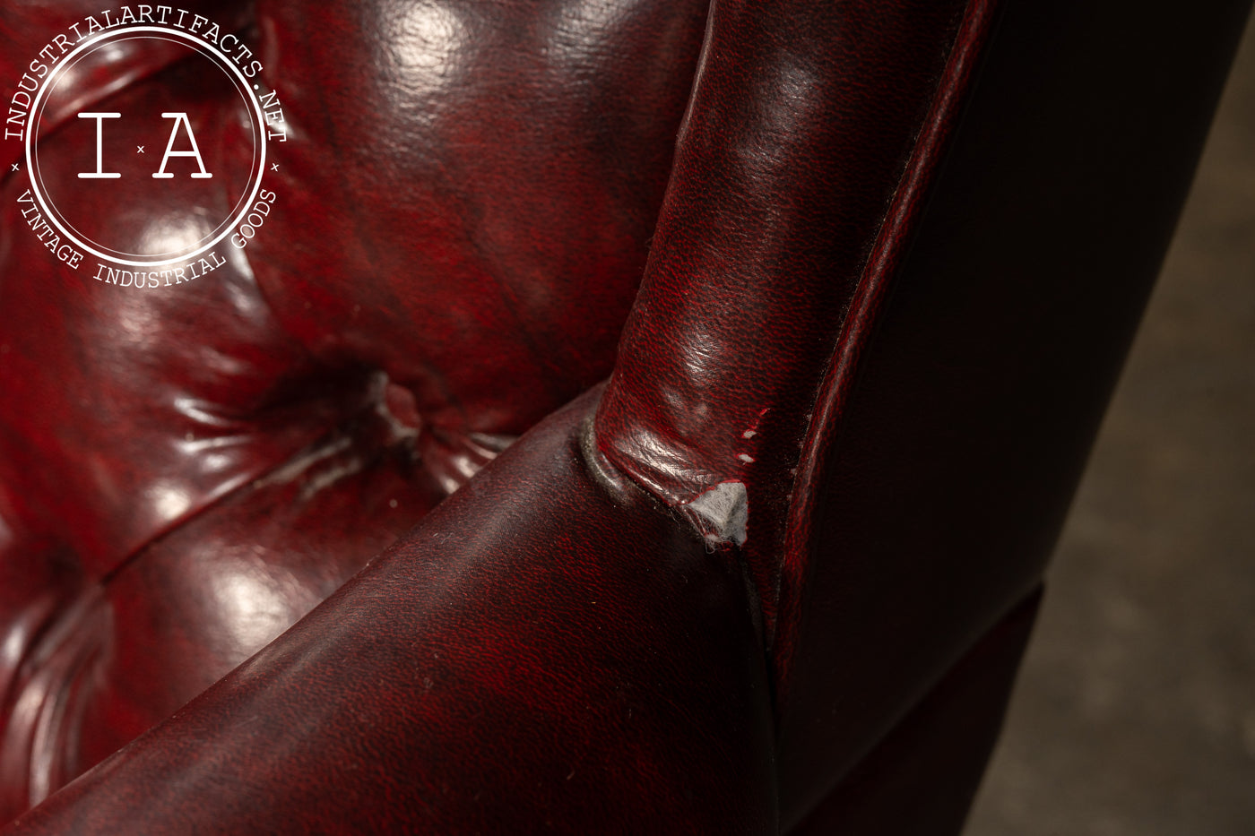 Vintage Tufted Leather Wingback Chesterfield Armchair in Oxblood