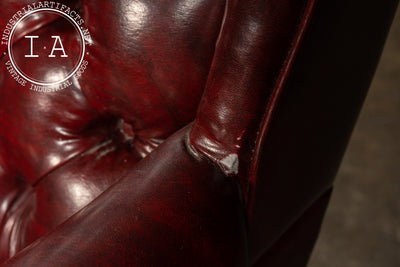Vintage Tufted Leather Wingback Chesterfield Armchair in Oxblood