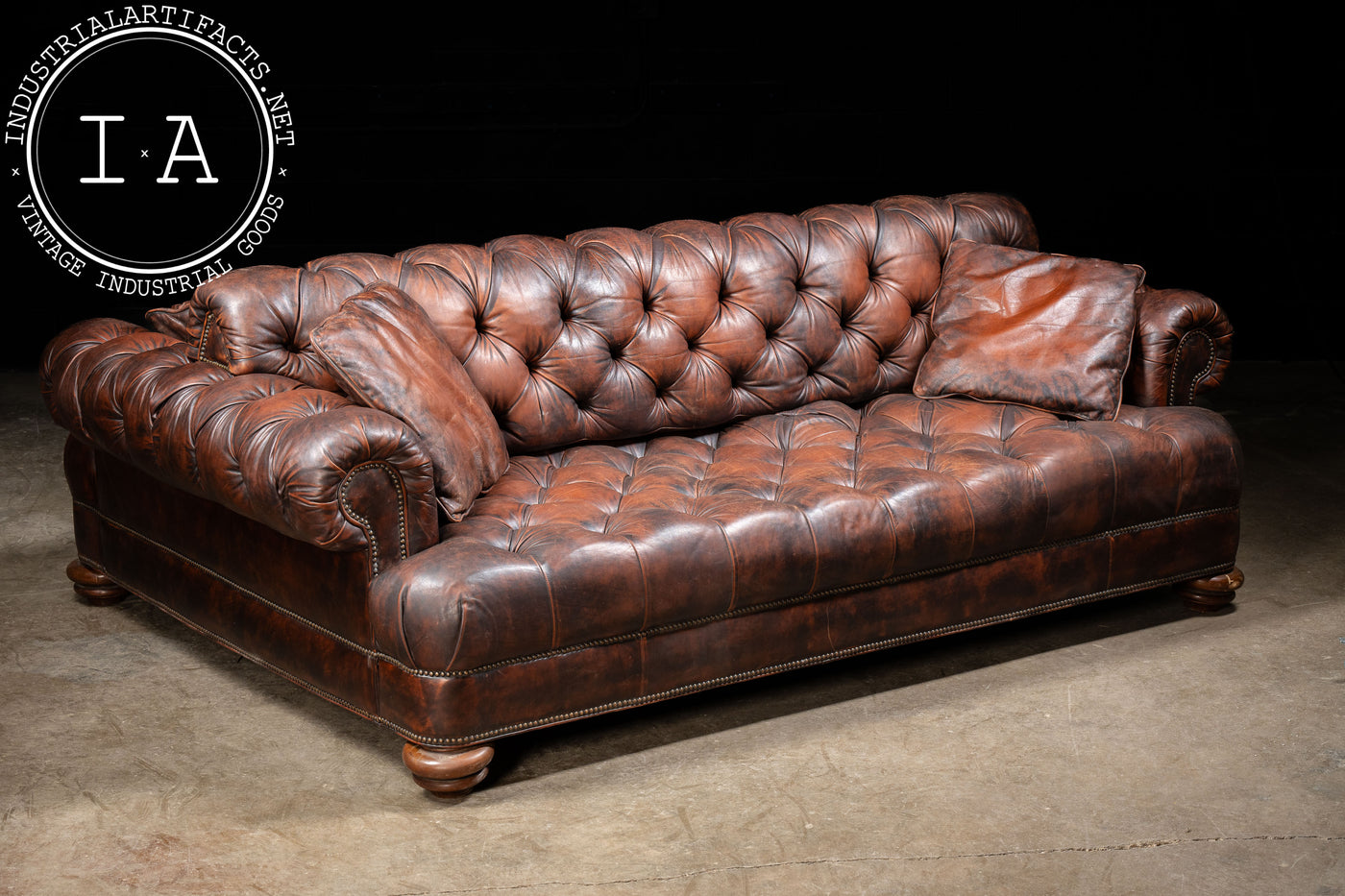 Vintage Double-Sided Chesterfield Couch in Brown