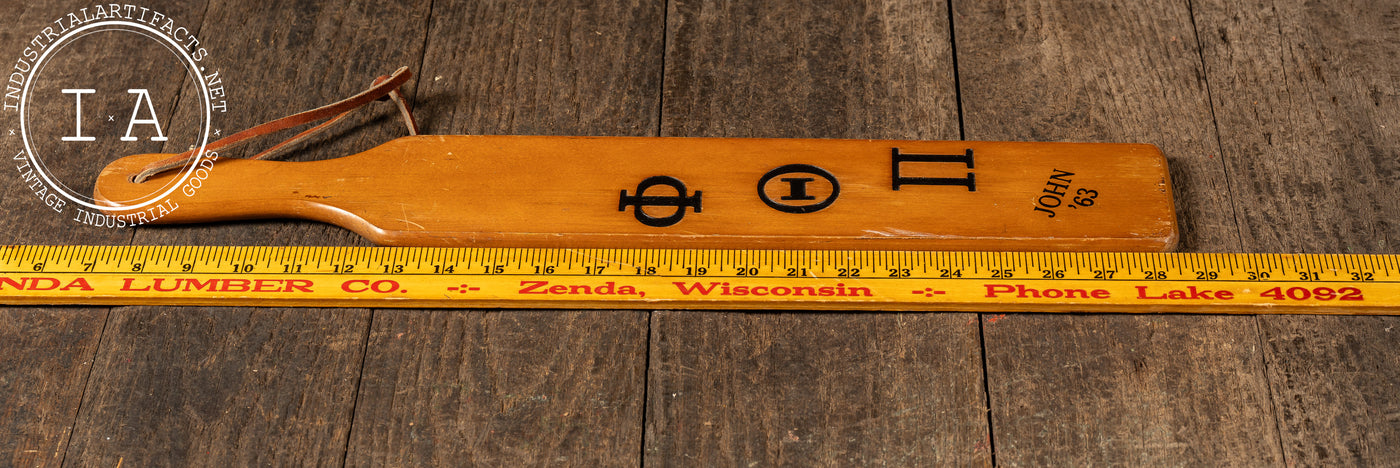 1963 Carroll College Phi Tau Pi Varnished Maple Fraternity Paddle