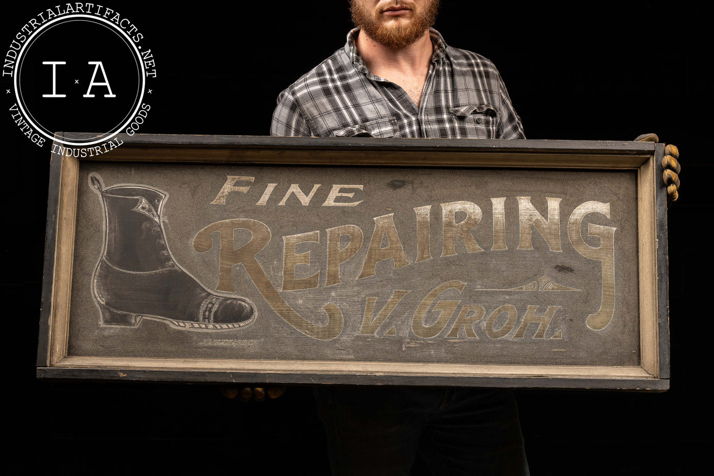 Early 20th Century Shoe Repair Smaltz Storefront Sign