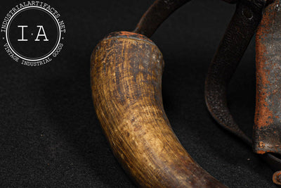 Civil War-Era Flintlock Pistol with Powder Horn and Leather Cartridge Pouch