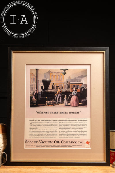 c. 1932 Framed Socony Vacuum Oil Lithographic Ad