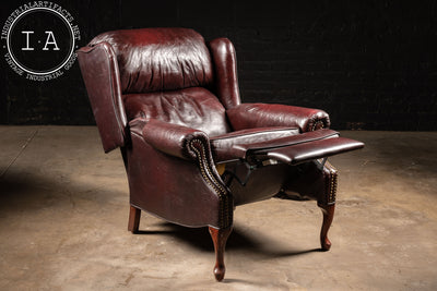 Vintage Burgundy Leather Wingback Recliner