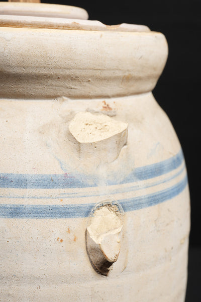 c. 1910s W. D. Suggs 4-Gallon Stoneware Churn with Lid and Dasher