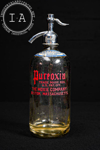 Vintage Pureoxia Soda Siphon Bottle by Moxie Company