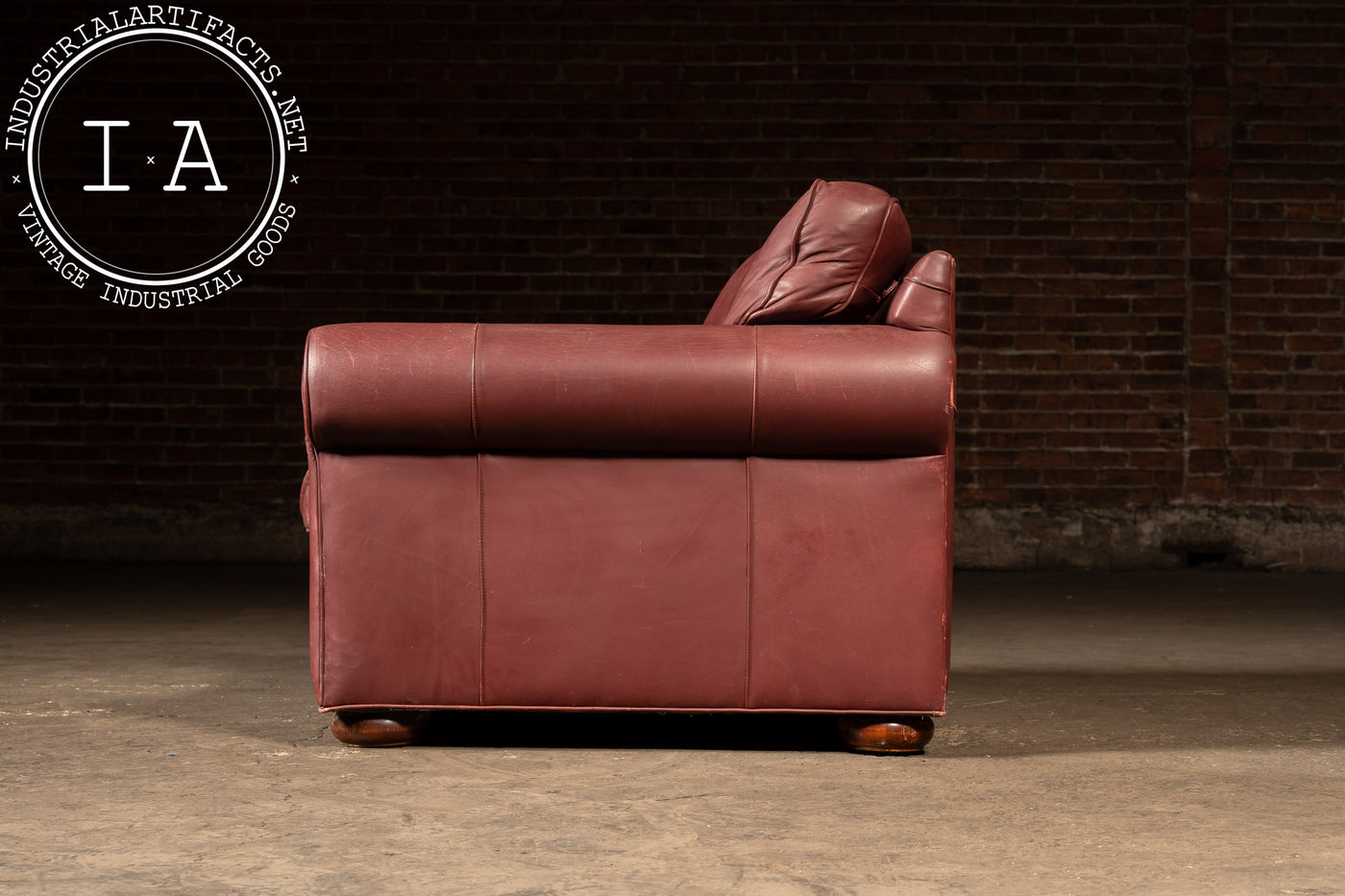 Red Leather Armchair with Ottoman