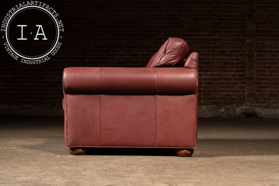 Red Leather Armchair with Ottoman