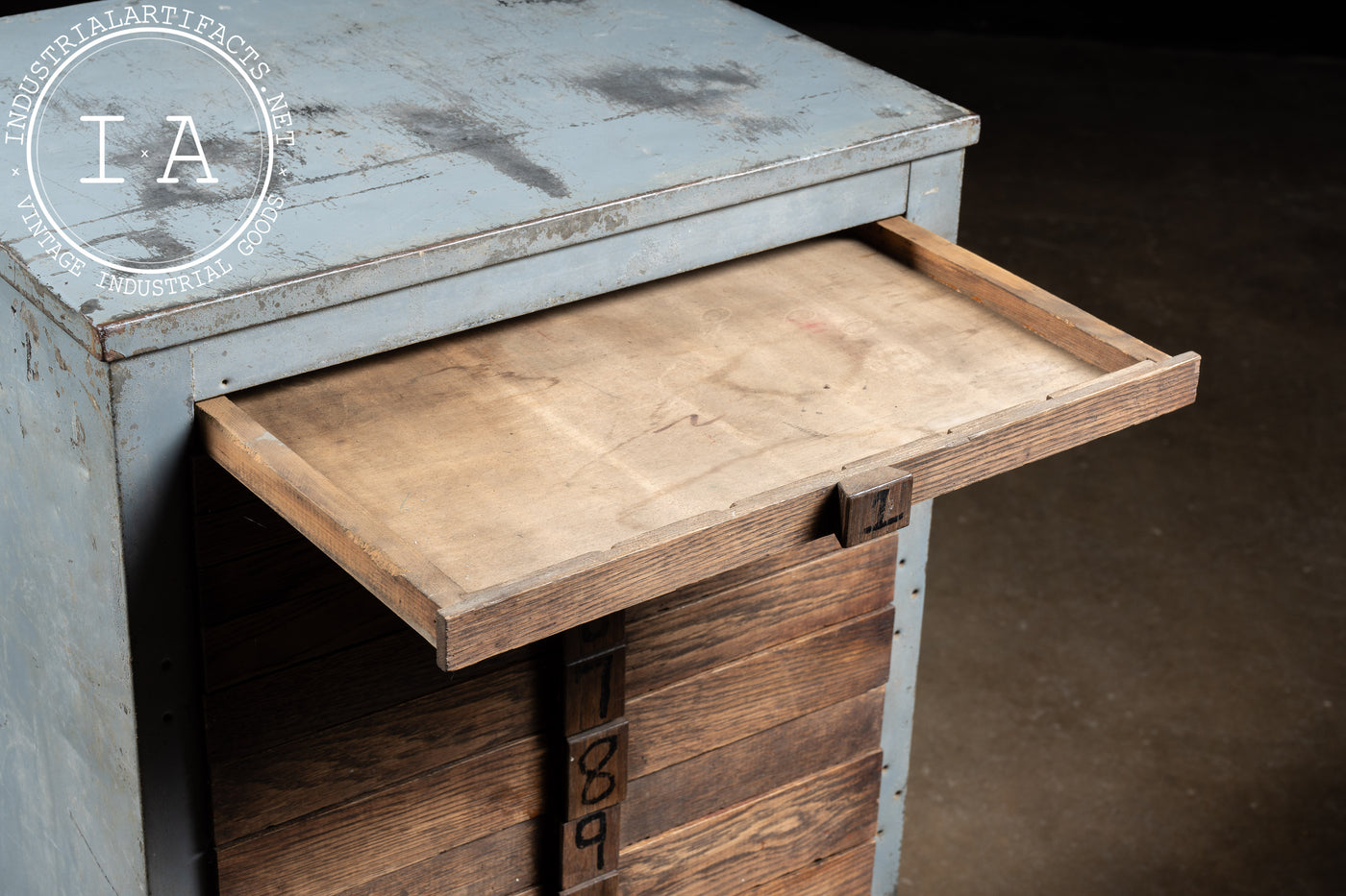 Vintage Fifteen-Drawer Metal Parts Cabinet