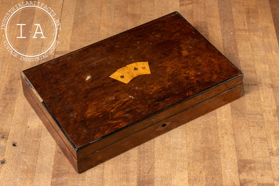 Vintage Birds Eye Maple Poker Case with Playing Cards and Chips