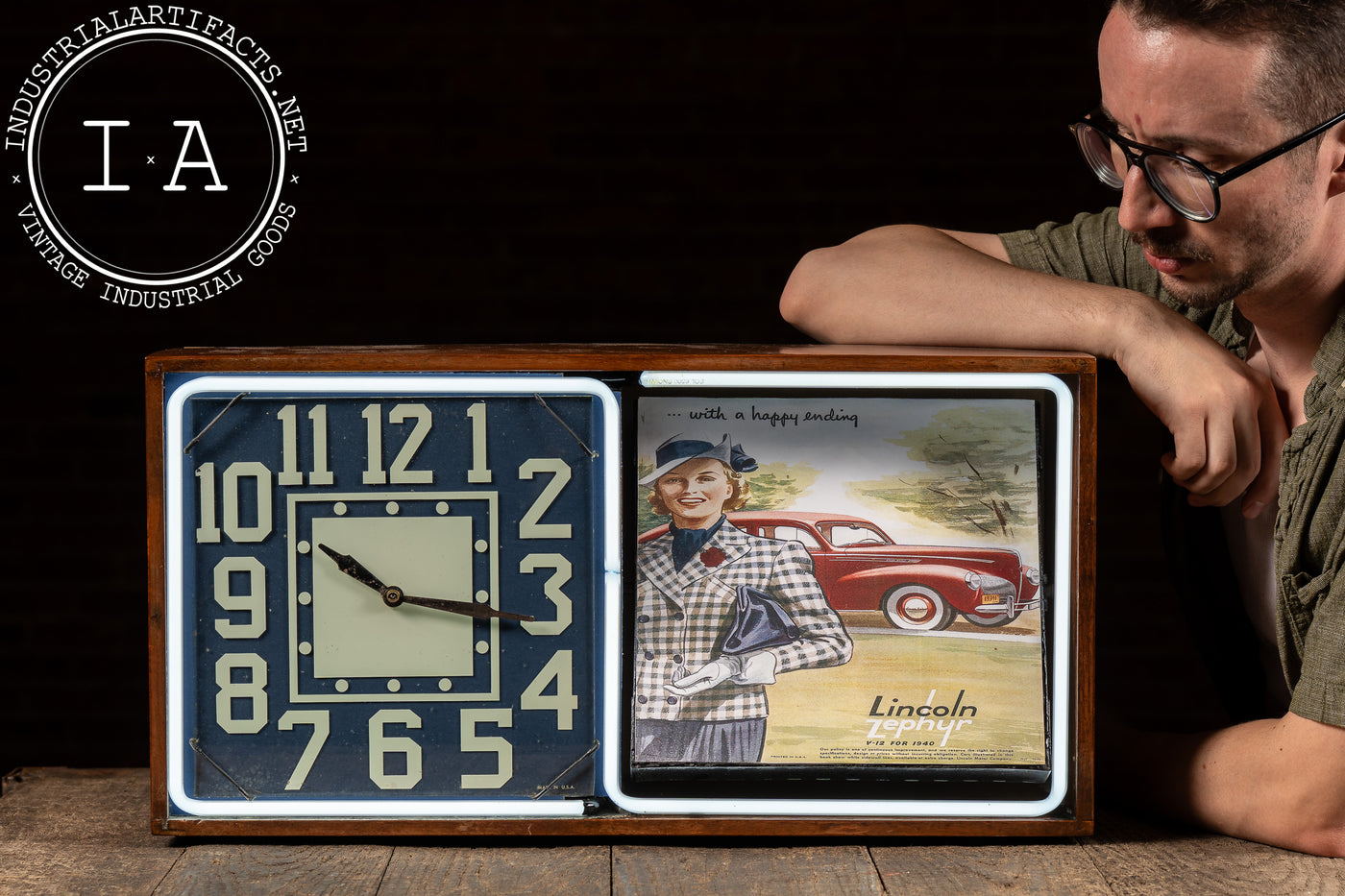 Vintage Neon Revolving Advertising Clock by Electric Ad Clock