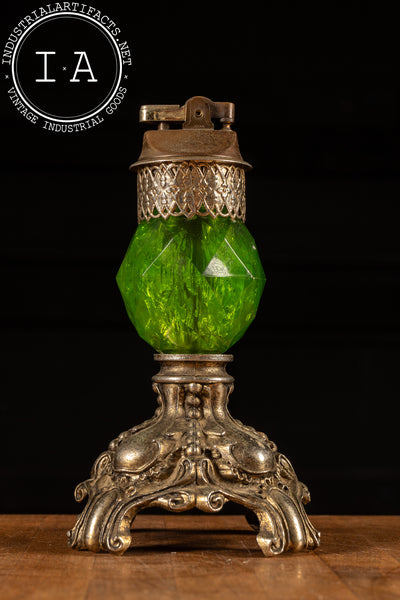 Hollywood Regency-Inspired Brass and Green Crystal Table Lighter