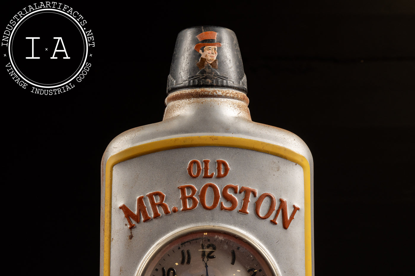 Vintage Old Mr. Boston Figural Bottle Advertising Clock