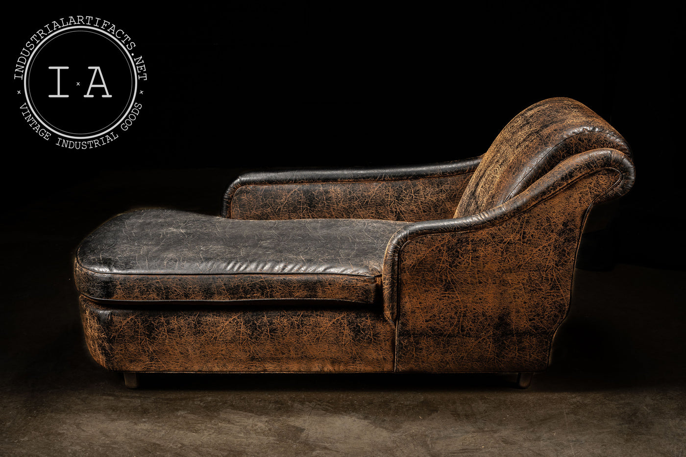 Distressed Leather Chaise Lounge
