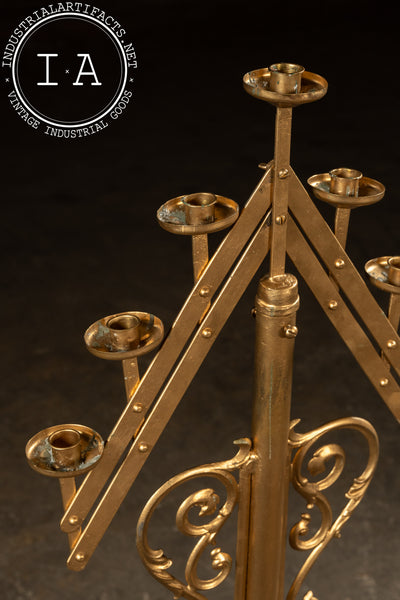 Vintage Gold-Painted Adjustable Floor Candelabra