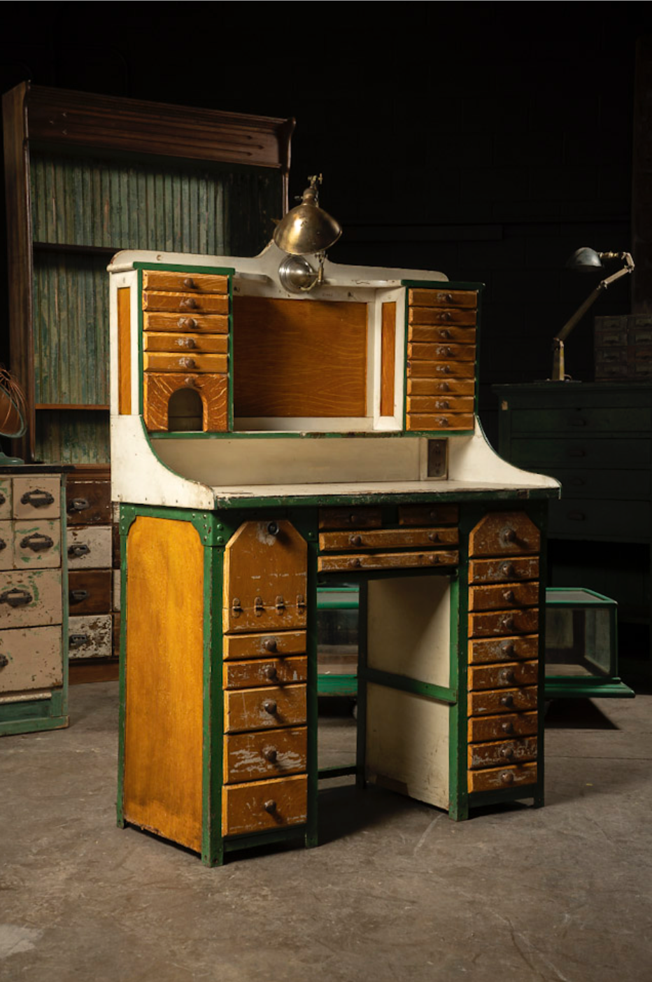 Early 20th Century Watchmaker's Desk with Faries Lamp