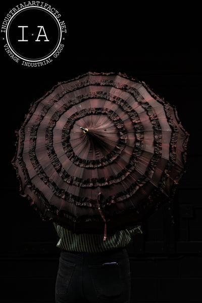 Early 20th Century Ruffled Maroon Silk Parasol