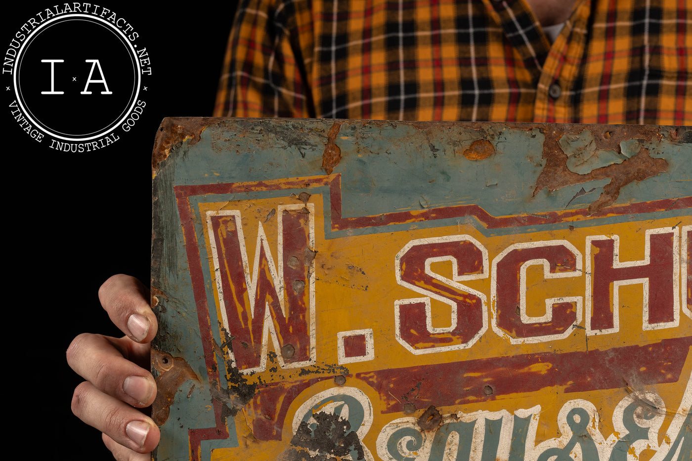 Antique Hand-Painted Tin Trade Sign – W. Schultz, Beausejour