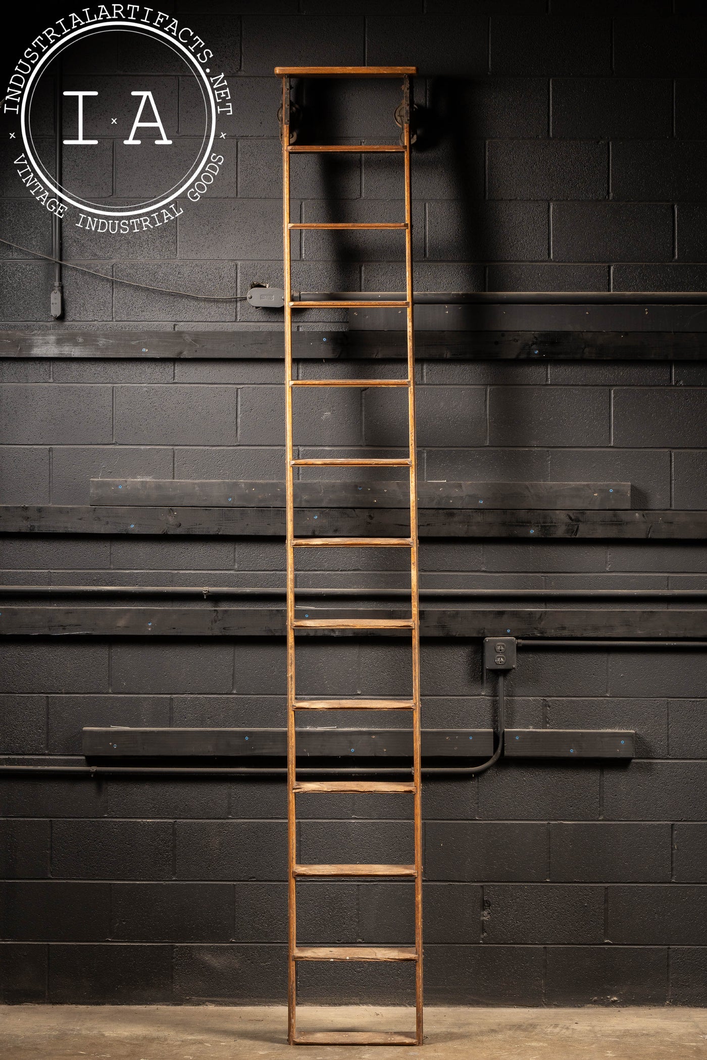 Antique Oak Rolling Library Ladder